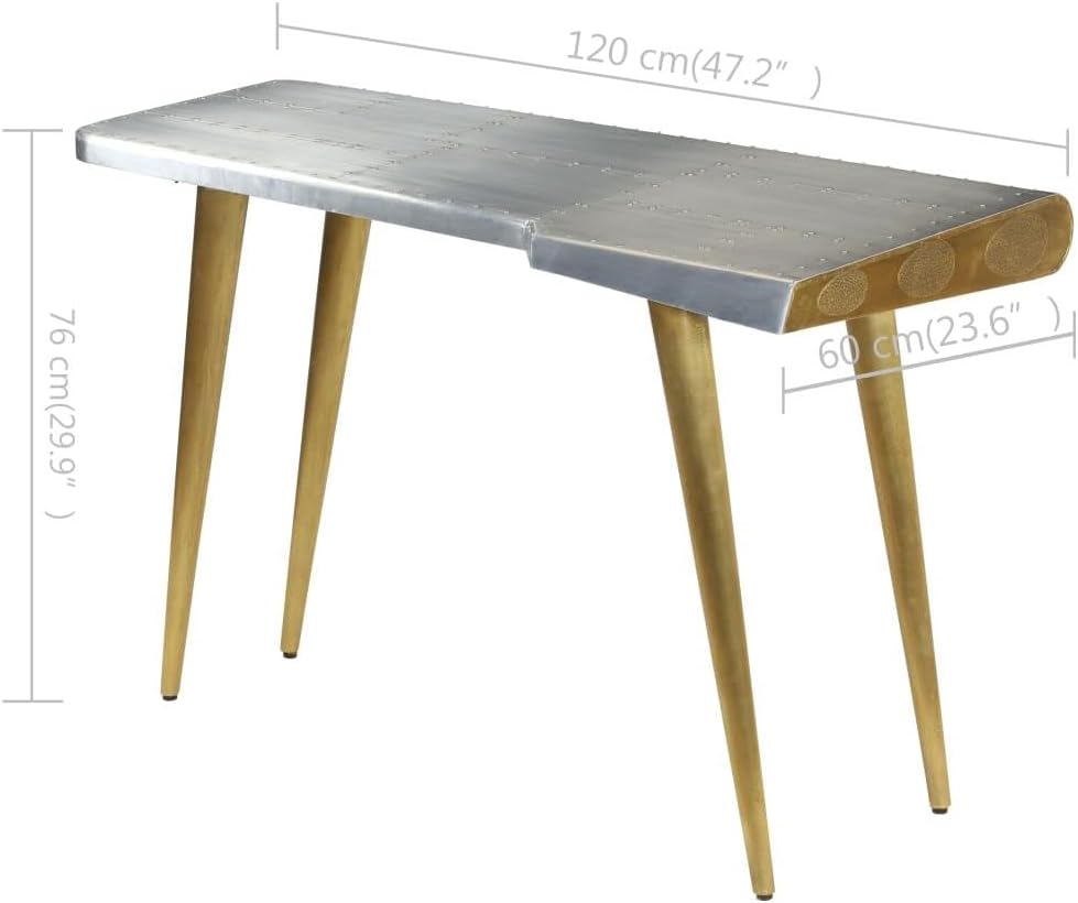 [Vintage Writing Desk] Style - Aircraft-Inspired Industrial Table for Retro Airplane Enthusiasts - 47.2x23.6x29.9 Inches-Silver