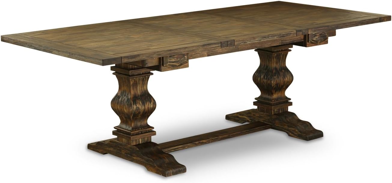 Victorian Vibes 9-Pc Dinette Set with Chairs Legs and Dark Khaki Linen Fabric Living Room Chairs Set of 8 and Rectangular Dining Table - Distressed Jacobean Finish