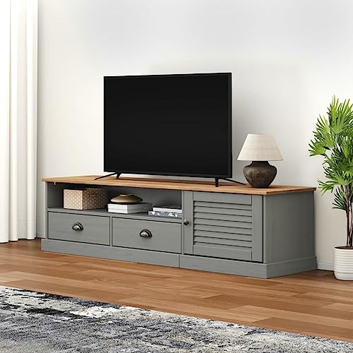 vidaXL VIGO White Solid Wood Pine TV Stand Entertainment Center with Drawers - Media Cabinet for Living Room, Bedroom Storage with Metal Accents