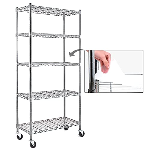 EFINE 4-Shelf Shelving Units and Storage on 3'' Wheels with 4-Shelf Liners, Adjustable Heavy Duty Steel Wire Shelving Unit for Garage, Kitchen, Office (36W x 14D x 57.7H) Pole Diameter 1 Inch