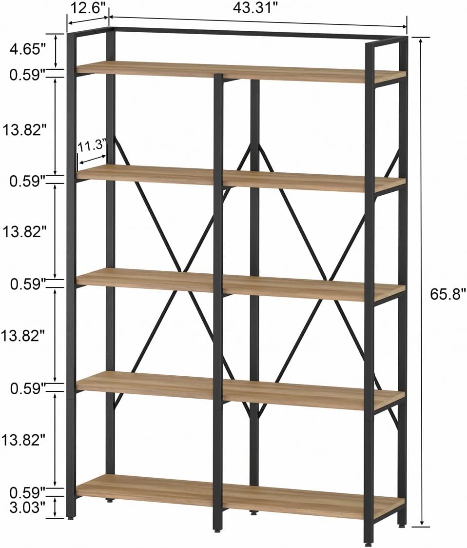 BON AUGURE Bookshelf and Sofa Table, Industrial Large Etagere Bookcase and 55 Inch Rustic Console Table for Living Room, Office and Bedroom(Vintage Oak)