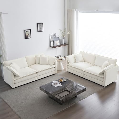 Modern Cloud Couch with Soft Chenille Upholstered, 2 Piece Set, Two 76.7-Inch Comfy Couch for Living Room Home Office, Camel