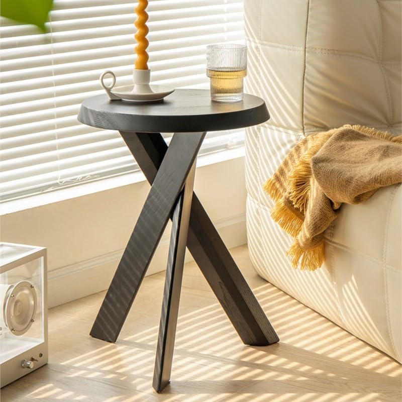 End Table Round End Table Solid Wood Coffee Table Simple Side Tables Living Room Bedroom Tray Table for Small Spaces Bedside Table Space-Saving
