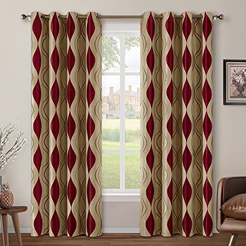 HOMEIDEAS Wave Room Darkening Curtains 52 X 63 Inch Length Brown and Beige Set of 2 Panels Bedroom Curtains/Drapes,Jacquard Grommet Window Curtains for Living Room