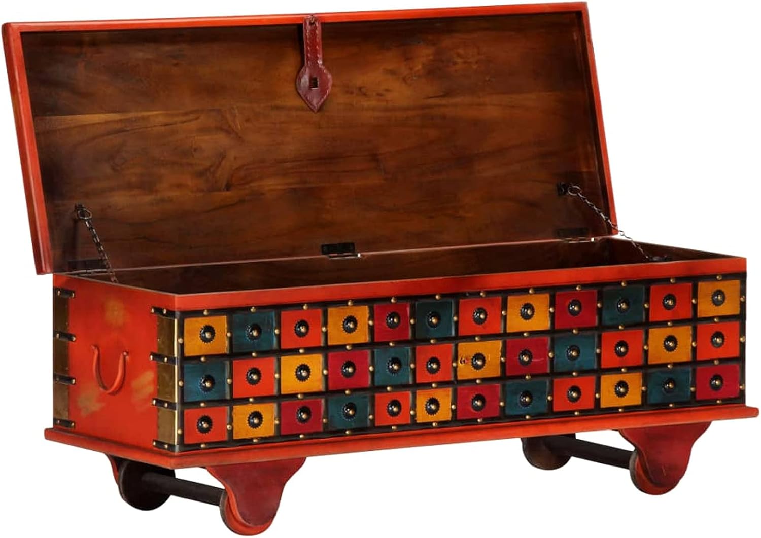 Tidyard Storage Chest Acacia Wood Blanket Box Wooden Trunk Red for Bedroom, Closet, Home Organizer Living Room 43.3 x 15.7 x 17.7 In