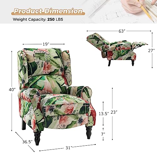 HULALA HOME Upholstered Wingback Recliner Chair Set of 2, Small Adjustable Footrest Push Back Single Reclining Sofa, Mid Century Modern Lounge Armchair for Living Room, Bedroom, Reading/Jacobean