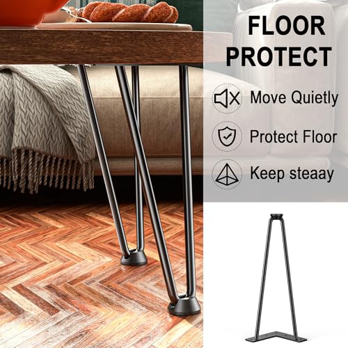 10 Inch Hairpin Furniture Legs(900Lbs),Heavy Duty Hairpin Table Legs, Solid Metal Table Legs,DIY Projects for TV Stand,Cabinet, Coffee Table, Desk etc with Rubber Floor Protectors Black 4PCS