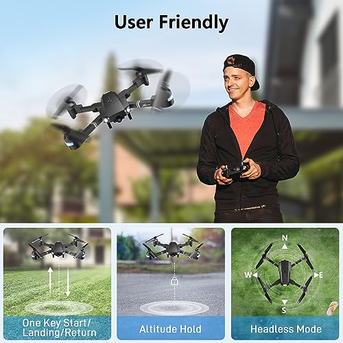 ATTOP Drone with Camera for Adults, 1080P Live Video 120°Wide Angle APP-Controlled Camera Drone for Kids over 8 Years Old, Beginner Friendly with 1 Key Fly/Land/Return, FPV Drone w/ Safe Emergency Stop, Remote/Voice/Gesture Control, 360°Flip, Carryin