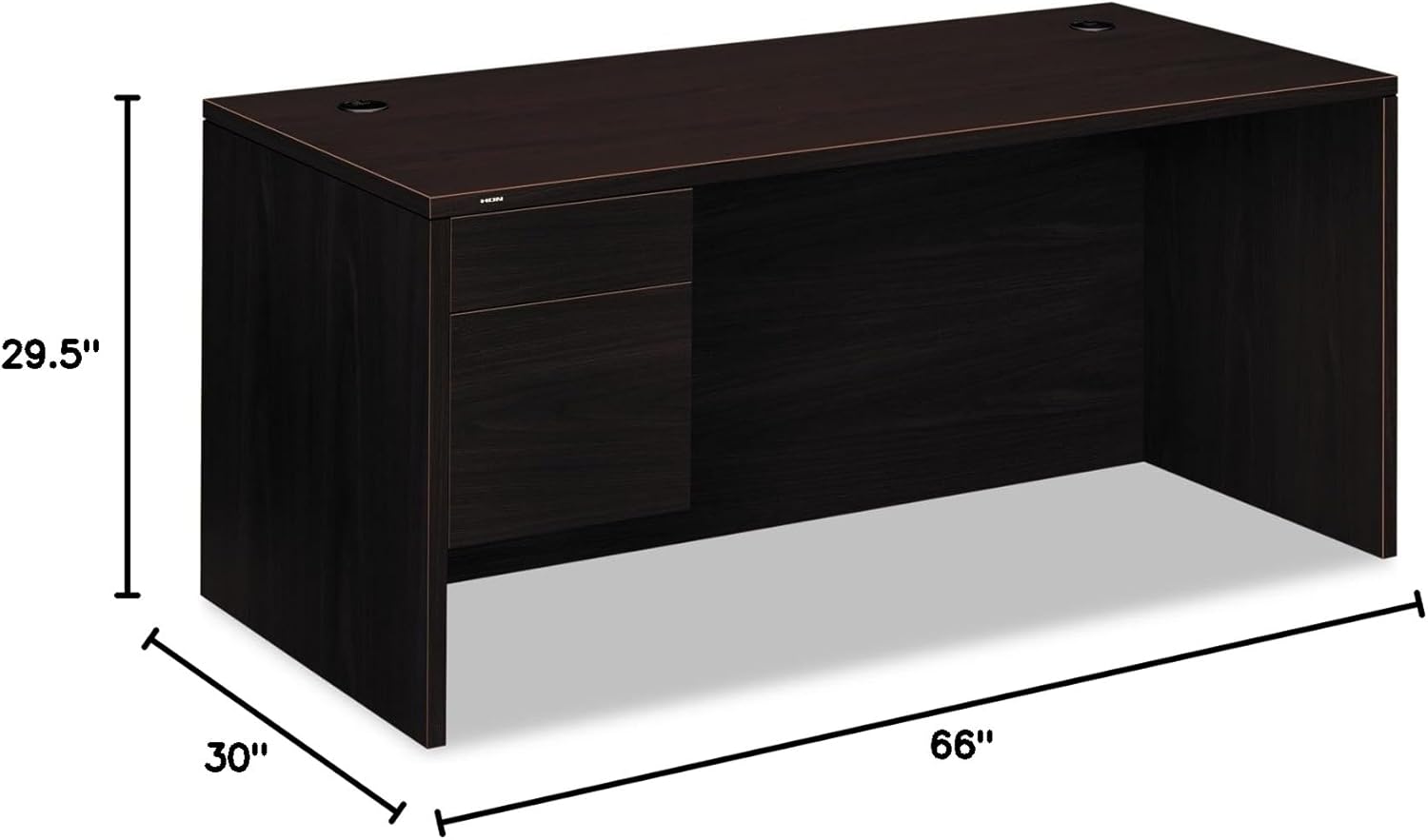 HON 10584LNN 10500 Series L Left 3/4-Height Pedestal Desk, 66 x 30 x 29-1/2, Mahogany