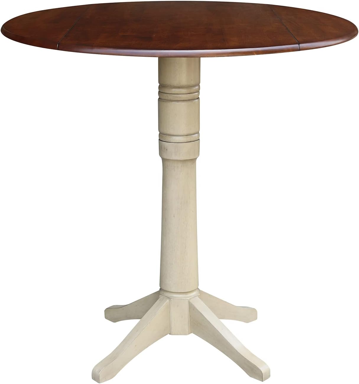 IC International Concepts International Concepts 42 in. Hardwood Dual Drop Leaf Pedestal Dining Table, Antiqued Almond/Espresso