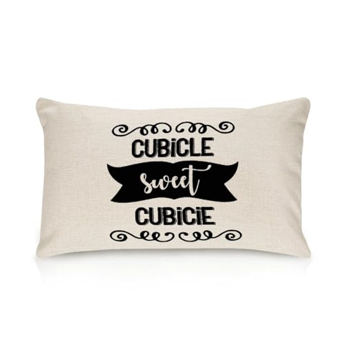 Cubicle Sweet Cubicle, Office, Work, Boss Pillow Covers Inspirational Saying Cushion Cover 12x18in Pillow Case Cotton Accent Toss Pillowcase Rustic Decor for Sofa Living Room Bedroom