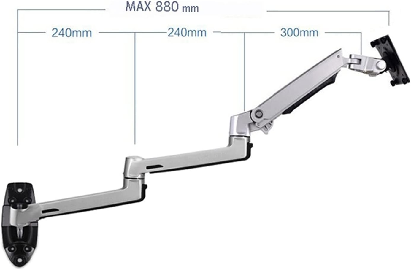 Display Bracket Arm Wall Mount Monitor Bracket Arm Aluminum Ultra Long Mechanical Spring Arm Monitor Support Full Motion Monitor Holder Mount Bracket, Silver Display Bracket