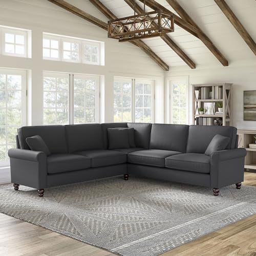 Bush Furniture Hudson 99W L Shaped Sectional Couch in Charcoal Gray Herringbone