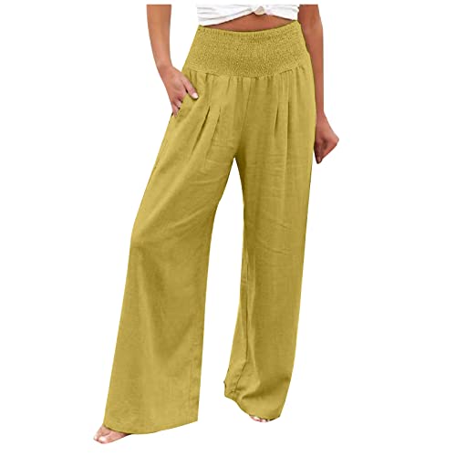 Wide Leg Pants for Women Summer High Waist Breathable Trousers Comfy Cotton Linen Sweatpants Pant with Pockets
