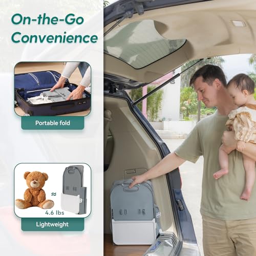 BABELIO Travel Booster Seat for Upright Posture, Compact Folding Floor Seat with PU Waterproof Cushion, Great for Baby, Dining Table, Camping, Beach, Mist Green