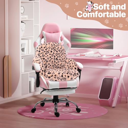 Chair Cushion Cow Gaming Chair Cushions Comfy Cute Seat Cushion,Pink Kawaii Chair Cushion for Gamer Girl Woker Gifts,Office Chair Cushion with Backrest Non-Slip,Kawaii Stuff for Room