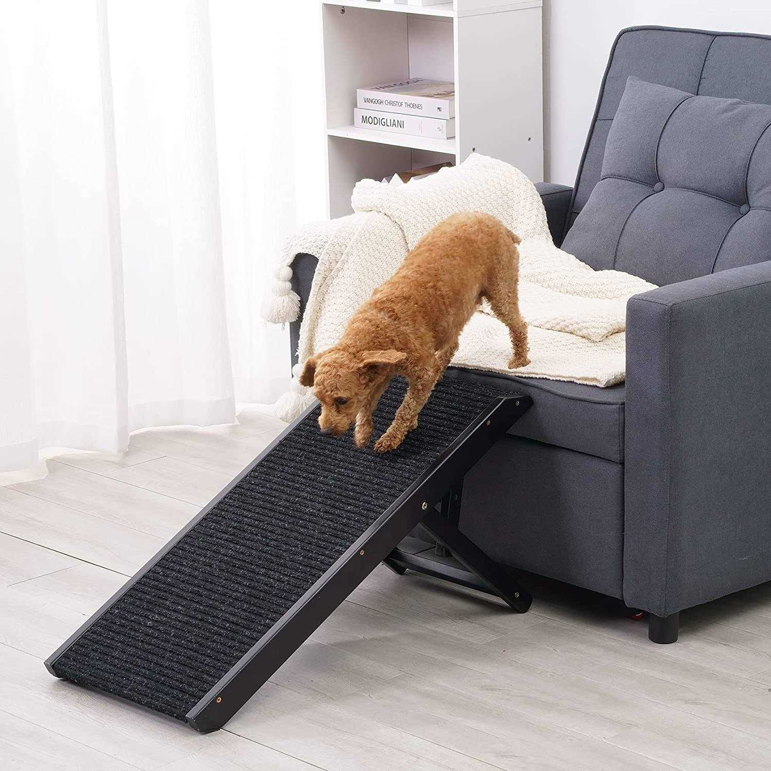 Sweetbin 18 Tall Adjustable Pet Ramp Small Dog Use Only Wooden Folding Portable Dog & Cat Ramp Perfect for Couch or Bed with Non Slip Carpet - Pet Supplies online store