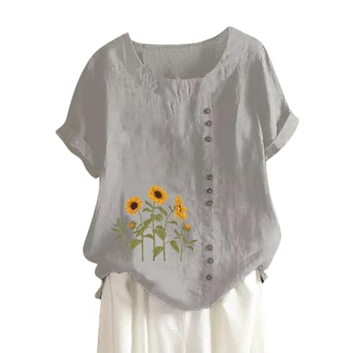 Striped Linen Shirt Women Women's Oversized T Shirt Crew Neck July 4th Tops Short Sleeve Shirt