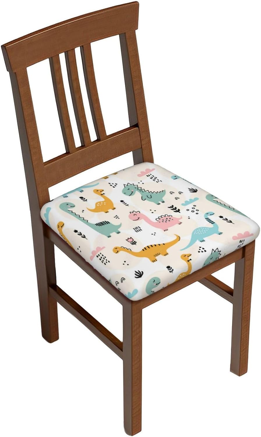 Chair Seat Covers 6pcs for Dining Room Cute Dinosaur Pattern Funny Chair Slipcovers for Office Kitchen Party Bar 16.9