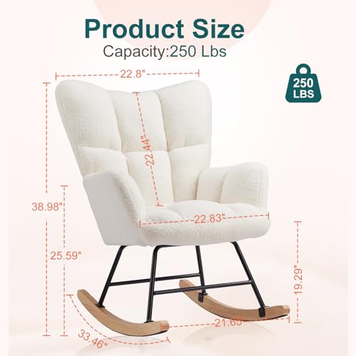 Nursery Rocking Chair - Teddy Upholstered Glider Rocker Rocking Accent Chair Padded Seat with High Backrest Armchair Comfy Side Chair for Living Room Bedroom Offices (Green)