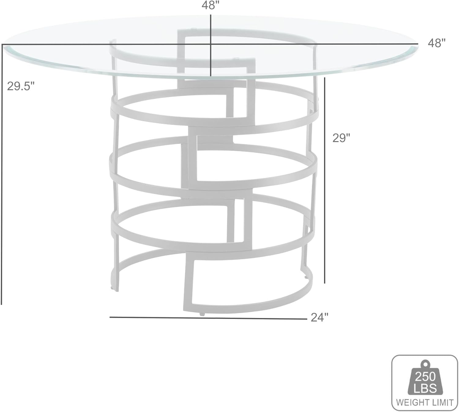 Armen Living Diaz Modern Round Glass and Metal Table for Dining Room Kitchen, 48