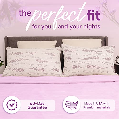 Lavender Luxury Memory Foam Pillows, Made in USA, Shredded Gel Memory Foam with Cooling Cover, Soft Bed Pillow for Sleeping - GREENGUARD Gold Certified - King