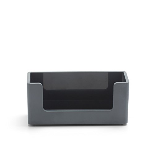 Poppin Business Card Holder, Holds Up to 90 Cards, Lacquer-Like Finish, Easy-Access Open Front, Sturdy Business Card Organizer, Colorful Contemporary Design (Dark Gray)