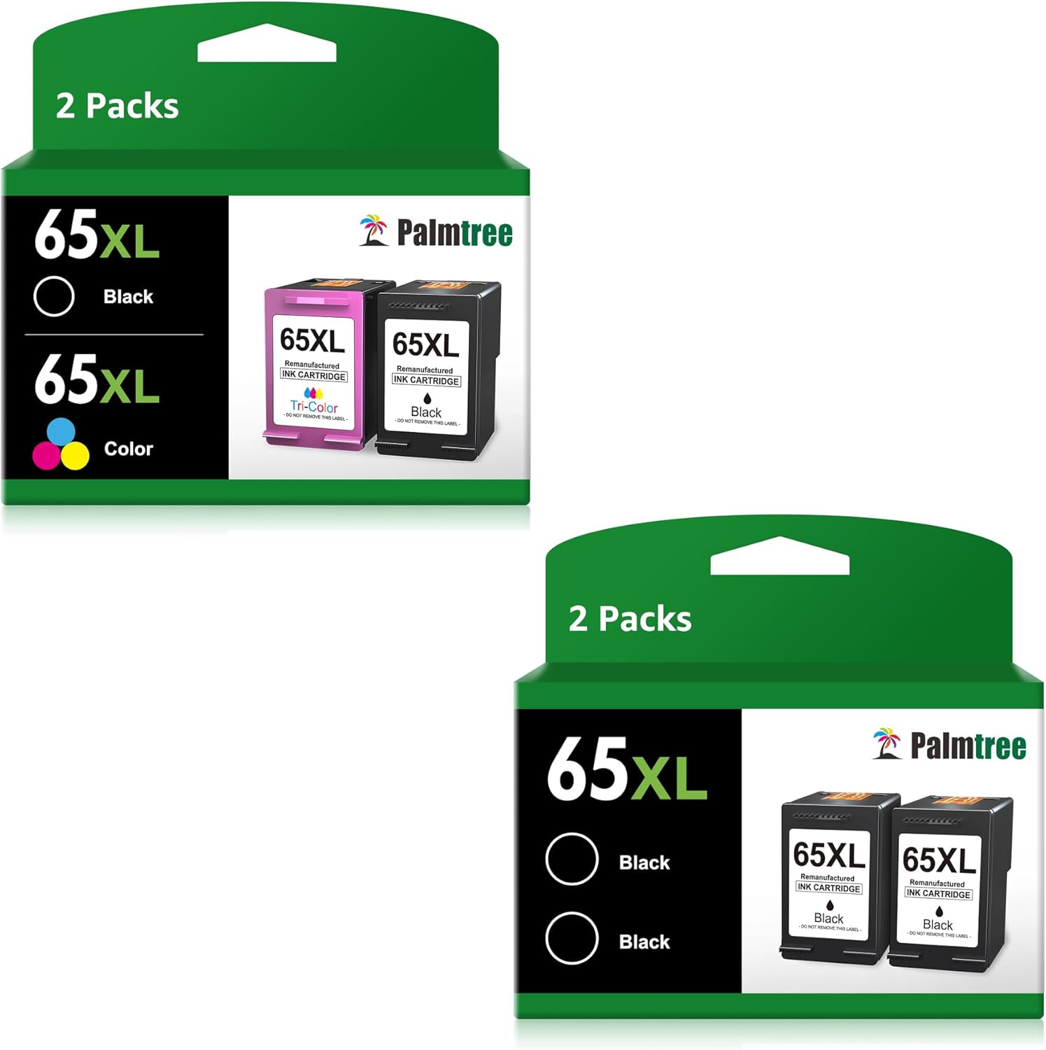 Palmtree Remanufactured 65XL Ink Cartridge Replacement for HP 65 Ink Cartridges Black/Color Combo Pack Work with DeskJet 3755 3752 2655 3722 3758 2652 Envy 5055 5052 5058(3 Black, 1 Color)