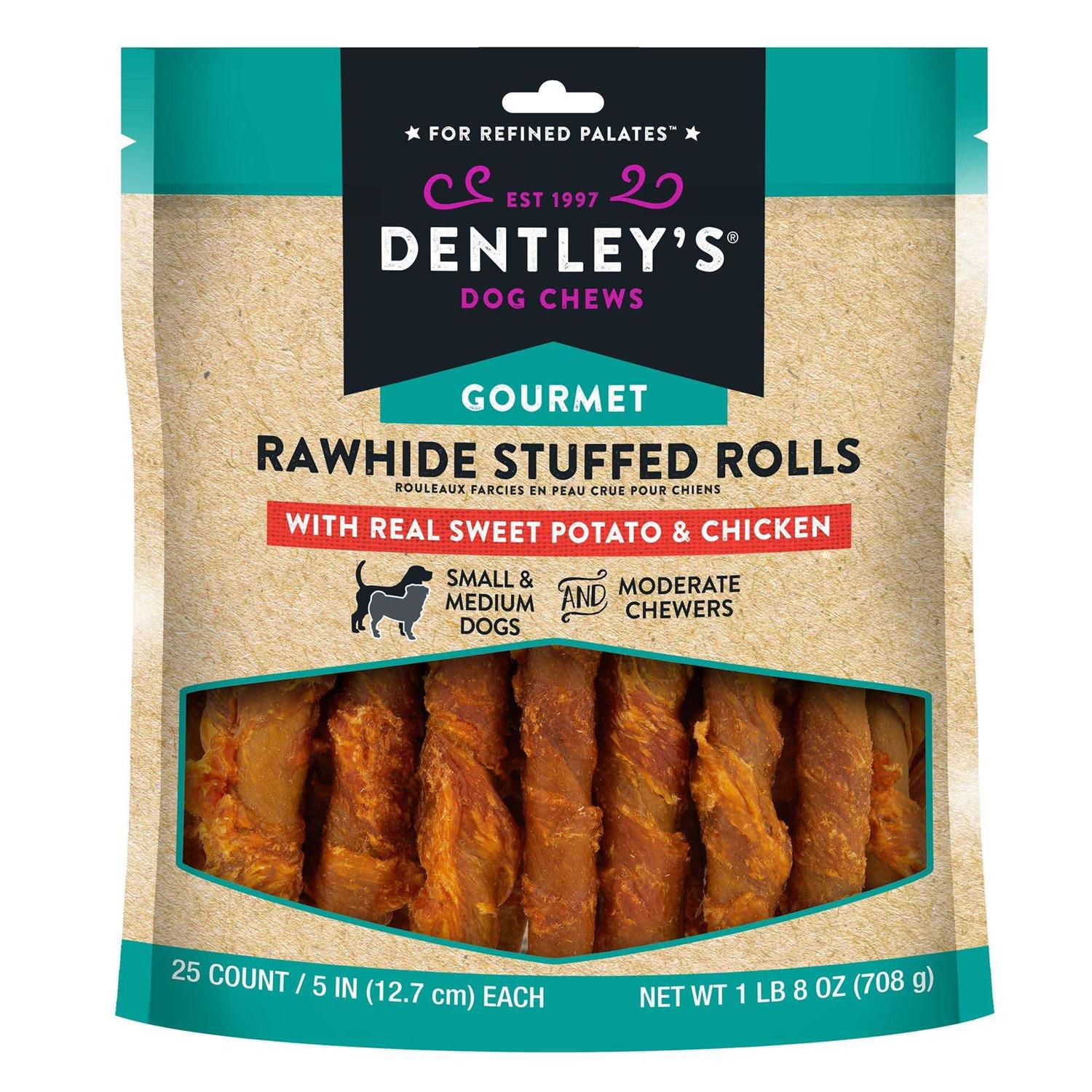 Dentley's Gourmet Rawhide Stuffed Rolls Dog Treats - Pet Supplies online store