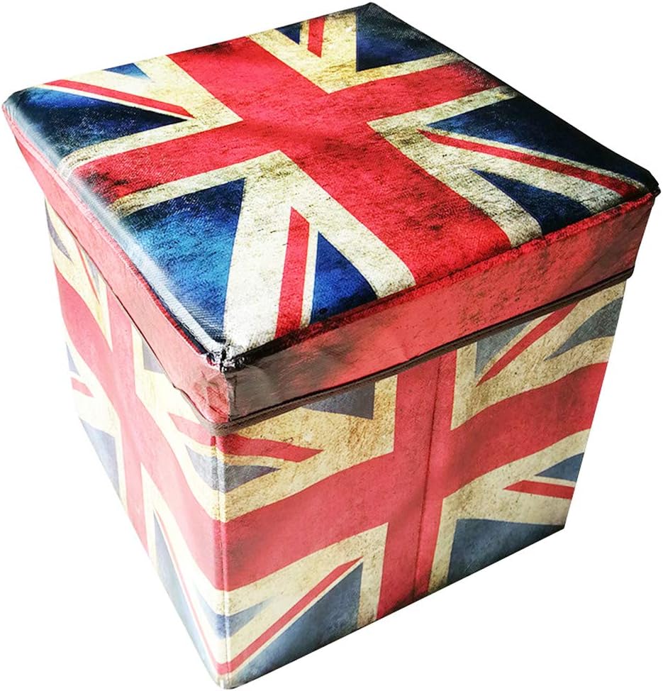 Storage Ottoman,Folding Stools Foot Rest, Storage Boxes Toy Chest Coffee Table, Faux Leather British Retro Household Storage Boxes