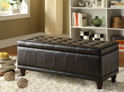 Homelegance Faux Leather Lift Top Storage Bench with Tufted Accents, Dark Brown