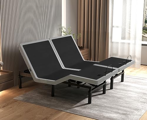 King Adjustable Base with 12 Inch Gel Memory Foam Mattress | Dual Massage | Underbed Light | Wireless Remote | USB Ports | Zero Gravity