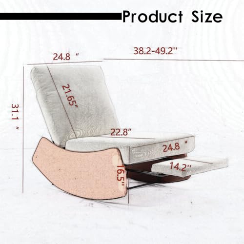 Modern Rocking Chair Recliner, Comfy Rocker Nursery Chair with Footrest, Accent Reading Chair, Upholstered Lounge Chair for Relaxing, Resting,Soft Padded Rocker for Indoor Living Room Bedroom,Gray