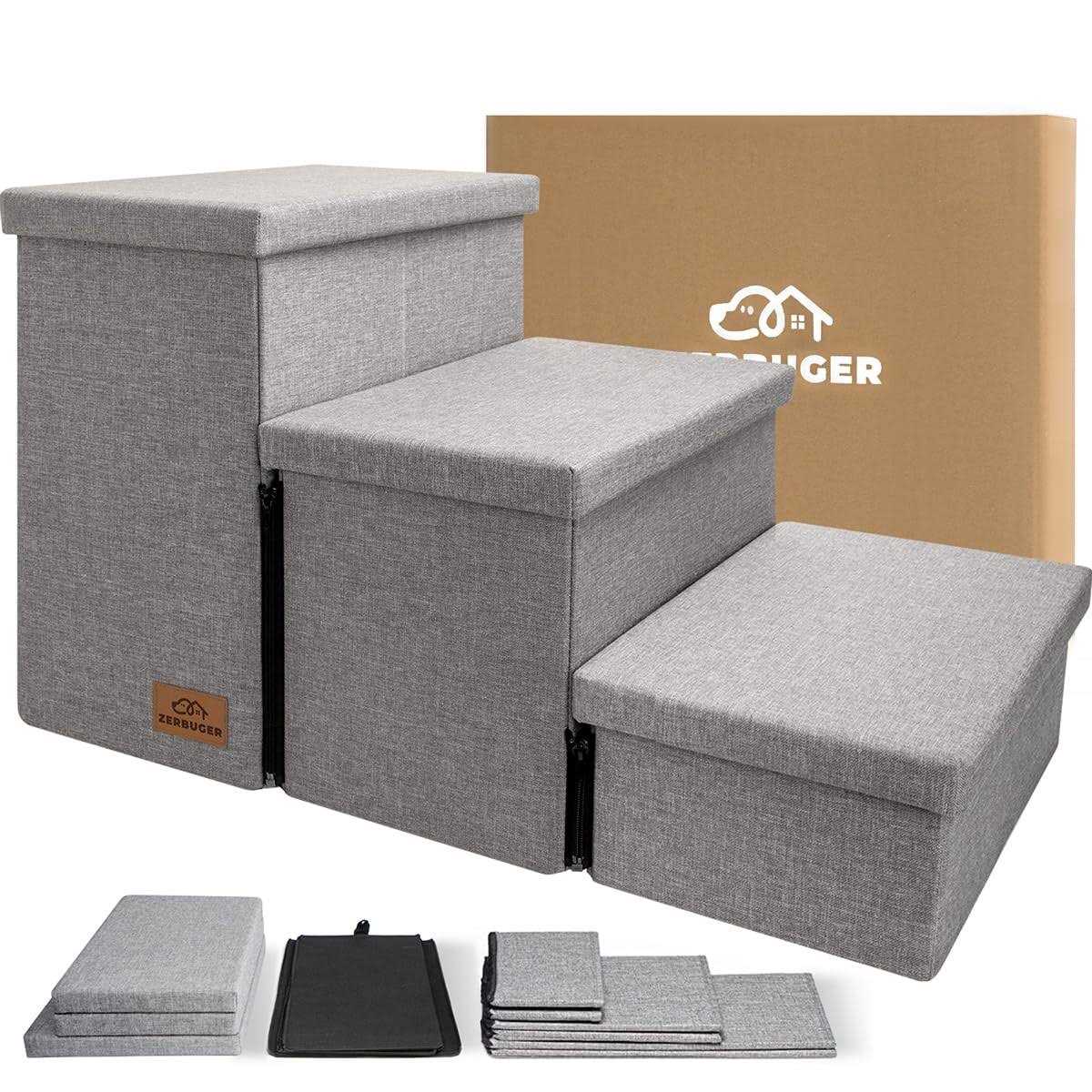 Dog Stairs, Dog Steps for High Beds, Foldable Pet Stairs for Small Medium or Large Dogs Puppy with Storage for Bed and Couch - Pet Supplies online store