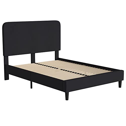 Flash Furniture Addison Platform Bed - Charcoal Fabric Upholstery - Full - Headboard with Rounded Edges - Wood Slat Support - No Box Spring or Foundation Needed