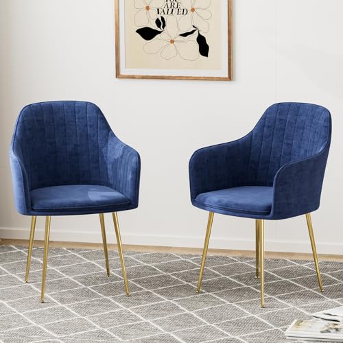 IKIFLY Upholstered Dining Chairs Set of 4, Velvet Accent Chair with Gold Metal Legs, Kitchen Chairs with Arms for Living Room (Beige)