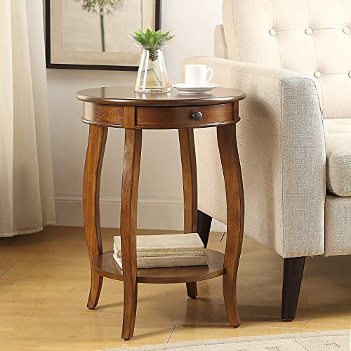 Acme Alysa Wooden Round End Table with Bottom Shelf in Walnut