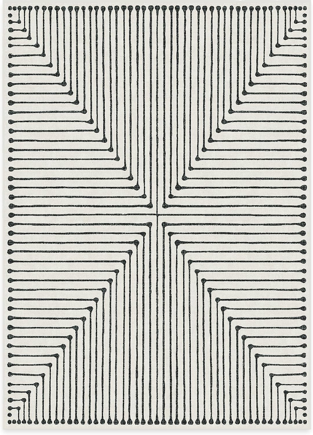 RUGGABLE x Jonathan Adler Washable Rugs 5x7 - Non Slip, Contemporary, Geometric Machine Washable Area Rug, Living Room, Bedroom, Dining Room, Indoor Rug, Inkdrop Black/Ivory 5'x7' (Standard Pad)