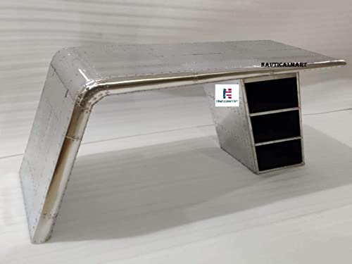Nautical-Mart Aviator Wing Desk Aluminium Table Aviator Home Office Furniture (60 Inches, Single Drawer)