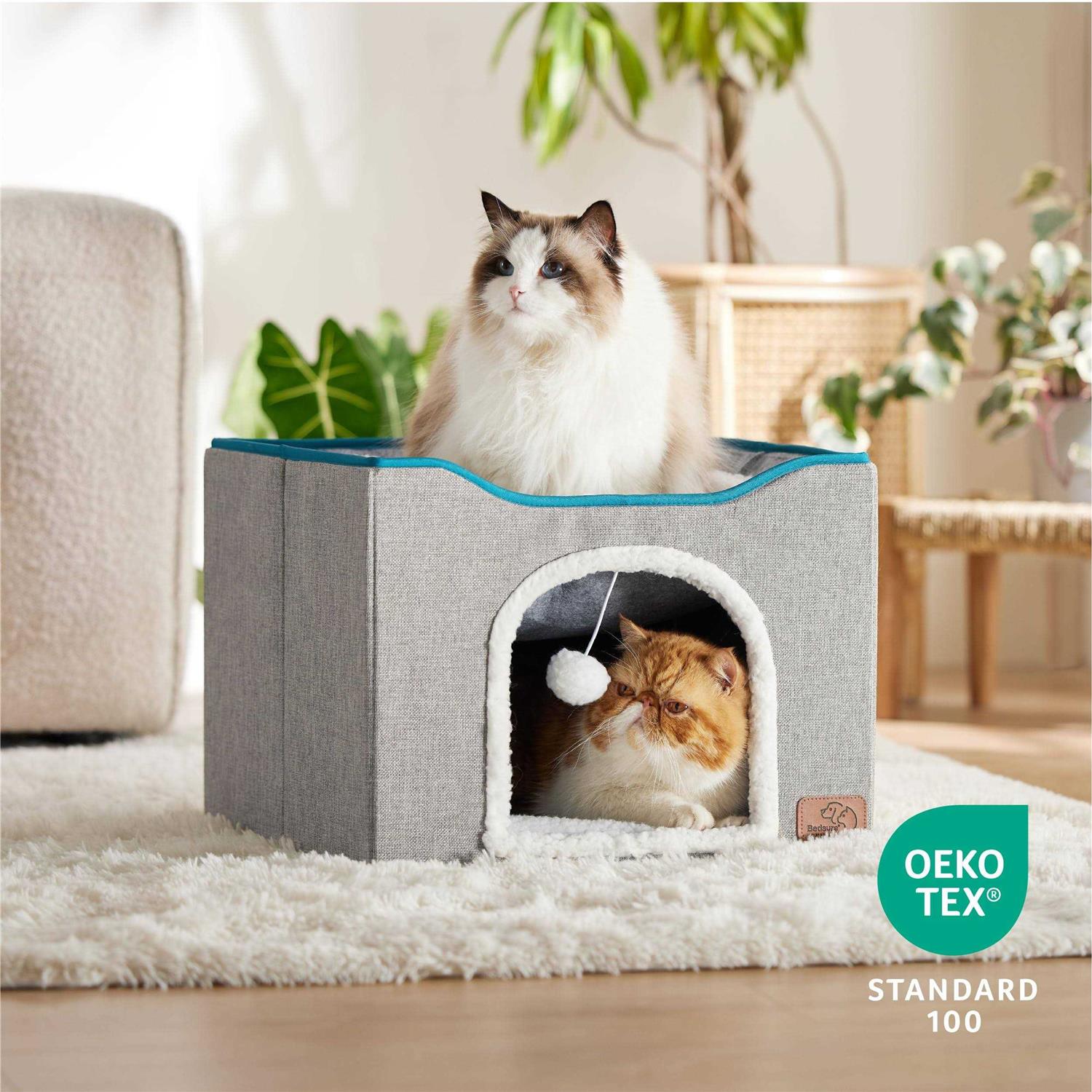 Bedsure Cat Beds for Indoor Cats Large Cat Cave for Pet Cat House with Fluffy Ball Hanging and Scratch Pad - Pet Supplies online store