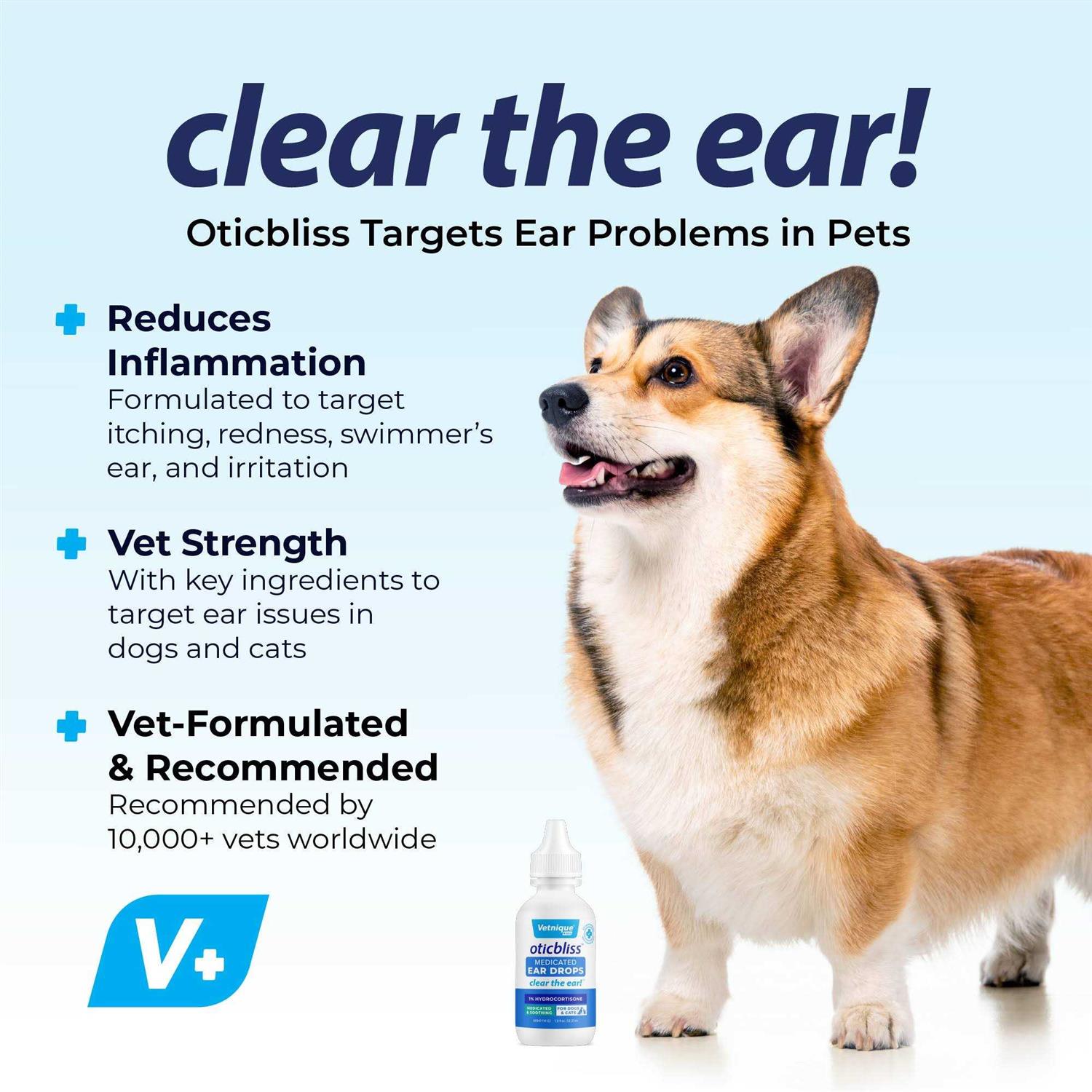 Vetnique Labs Oticbliss Medicated Ear Drops for Dogs & Cats with Hydrocortisone - Pet Supplies online store