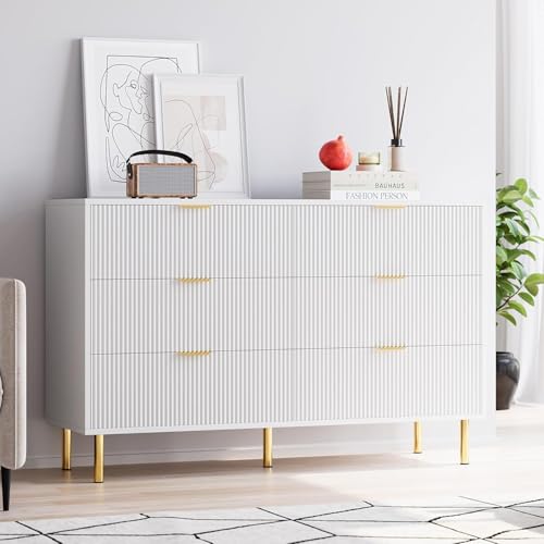 White Dresser, Modern 3 Drawer Dresser for Bedroom with Gold Handle and Large Drawer, Wood Double Chest of Drawers and Storage Organizer for Living Room, Hallway, Entryway