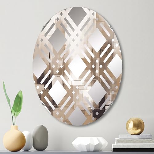 DesignQ abstract wall mirror, Oval 0 mirror, Round beige bathroom mirror, abstract vanity mirror Synergy In Beige Cubism printed mirror decor, oval mirror 24x36