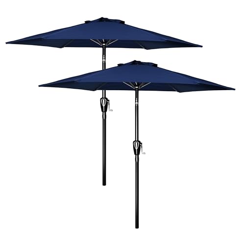Simple Deluxe 7.5ft Patio Umbrella Outdoor Table Market Yard Umbrella with Push Button Tilt/Crank, 6 Sturdy Ribs for Garden, Deck, Backyard, Pool, Beige