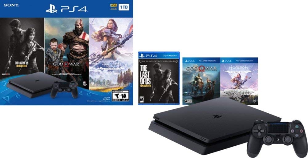 Newest Flagship Sony Play Station 4 1TB SSD Only on Playstation PS4 Console Slim Bundle - 3X Games (The Last of Us, God of War, Horizon Zero Dawn) 1TB SSD Fast Boot Incredible Games -Jet Black