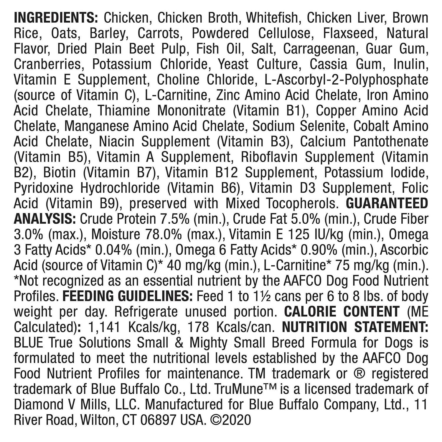 Blue Buffalo True Solutions Small & Mighty Natural Small Breed Adult Wet Dog Food - Pet Supplies online store