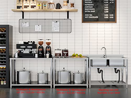 Stainless Steel Table for Prep & Work 39 x 25 Inches, Heavy Duty Commercial Work Table with Undershelf and Backsplash, Metal Prep Table for Outdoor, Indoor, Commercial Restaurant, Kitchen, Cafe, Hotel