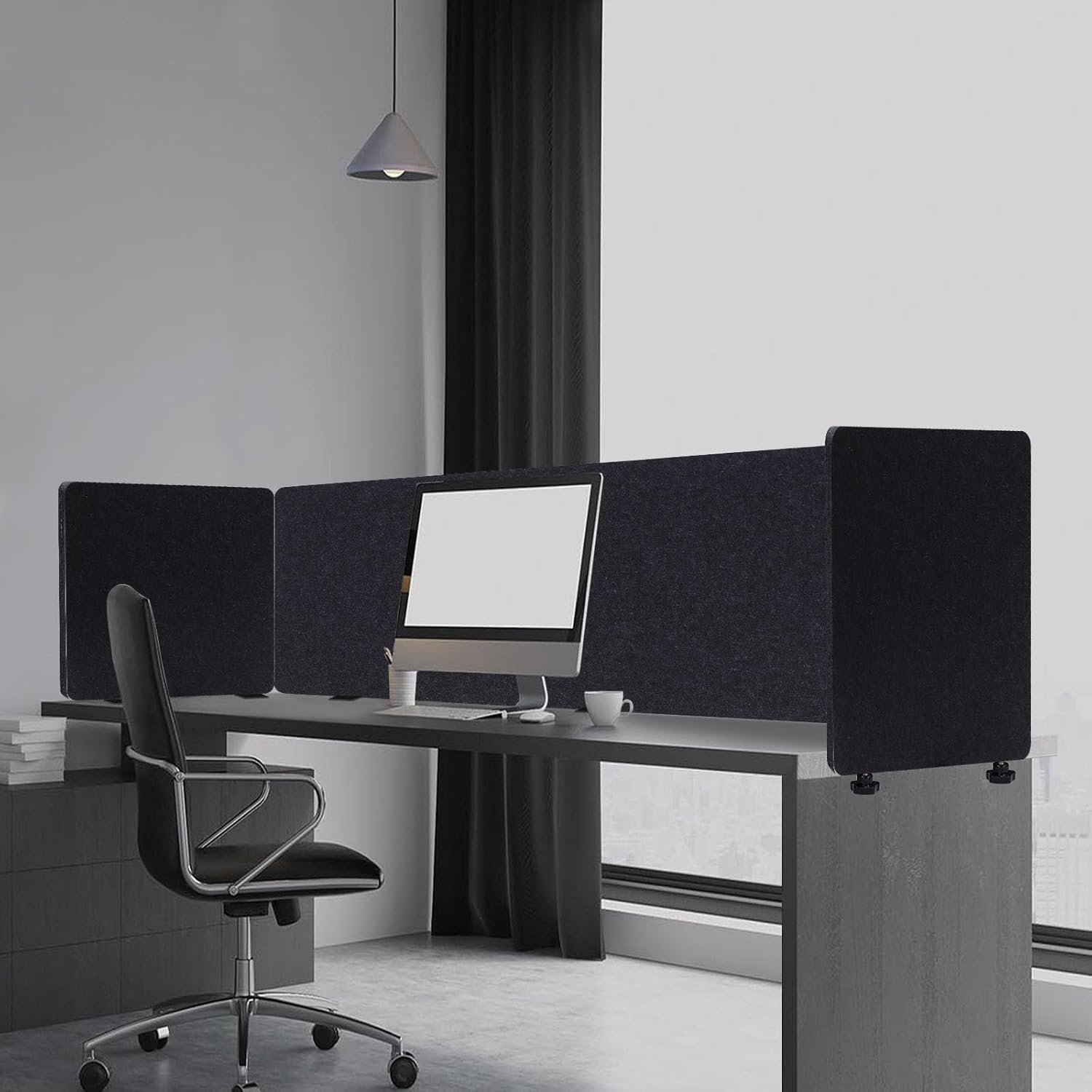 Stand Up Desk Privacy Panel, Clamp on Desk Divider for Office, Acoustic Desk Privacy Panel to Reduce Noise, Acoustic Partition, Office Desk Divider, Dark Gray, 59