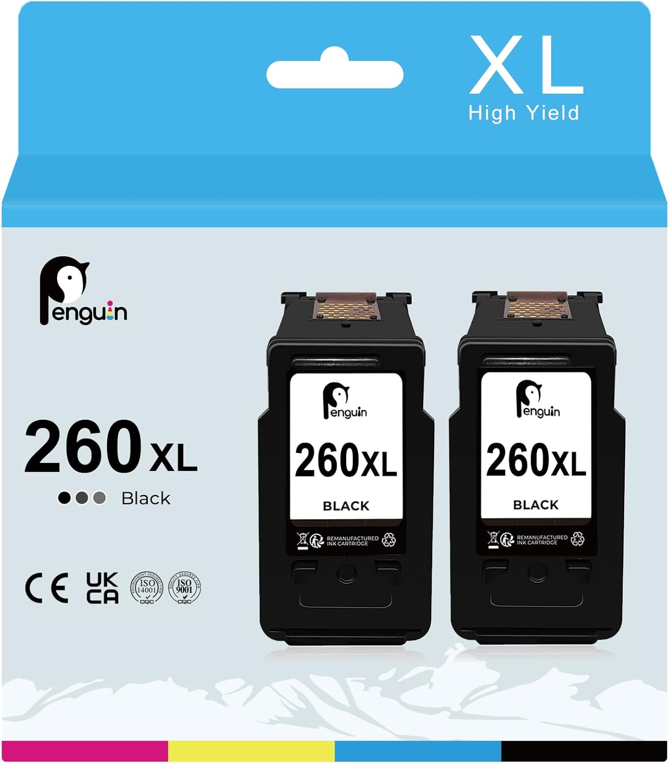 Penguin 260XL Ink Cartridges for Canon Printers PIXMA TS5320 TS6420 TS6400 TS5300 TR7022 TR7020 Remanufactured High Yield 260 XL 2 Black Combo Pack