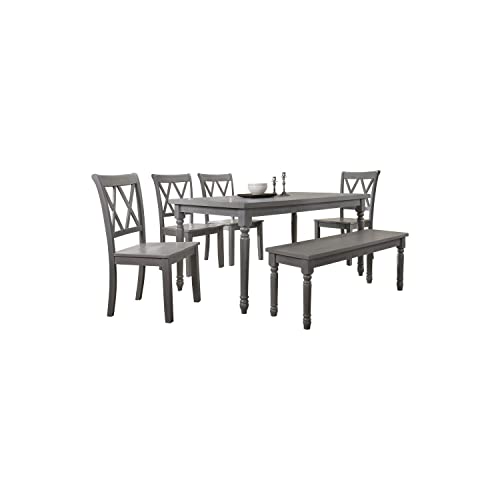 Best Master Furniture 6 Pcs Dining Set with Bench, Rustic Grey